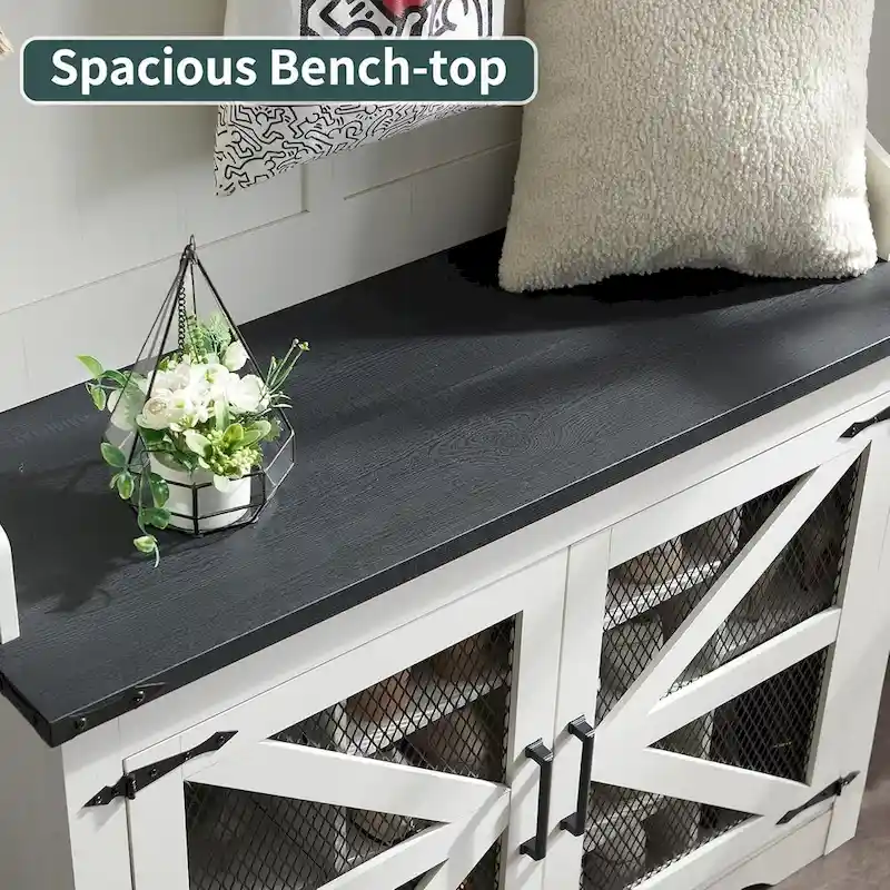 42 Wide Farmhouse Entryway Bench with Coat Rack, Mudroom Cabinet