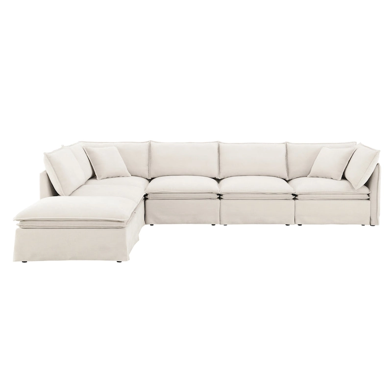 L Shaped Modular Sectional Chenille Sofa with Movable Ottoman