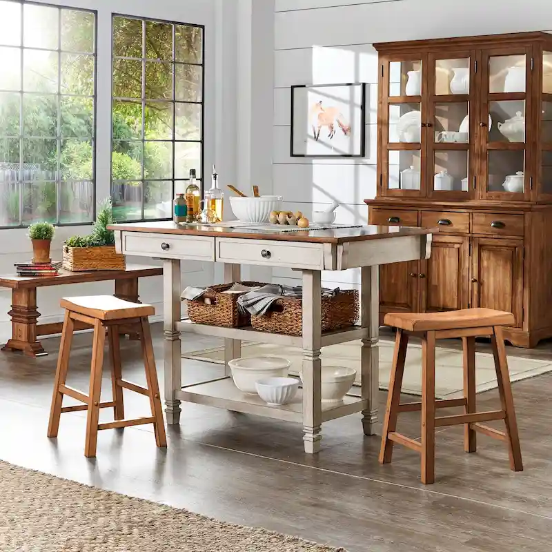 Elena 2-tone Antique Kitchen Island Buffet by iNSPIRE Q Classic