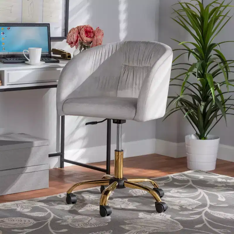 Baxton Studio Ravenna Contemporary Glam and Luxe Velvet Fabric and Metal Swivel Office Chair