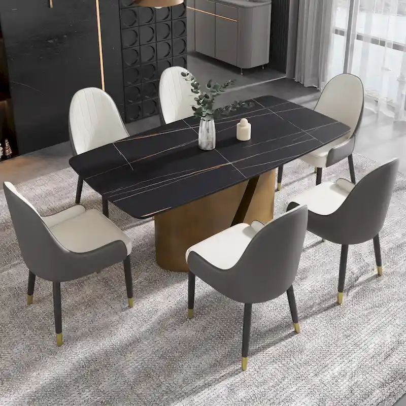 Black / White / Pandora Sintered Stone Dining Table for 6–8, Gold Metal Legs