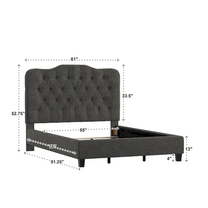 Upholstered Bed with Adjustable Headboard