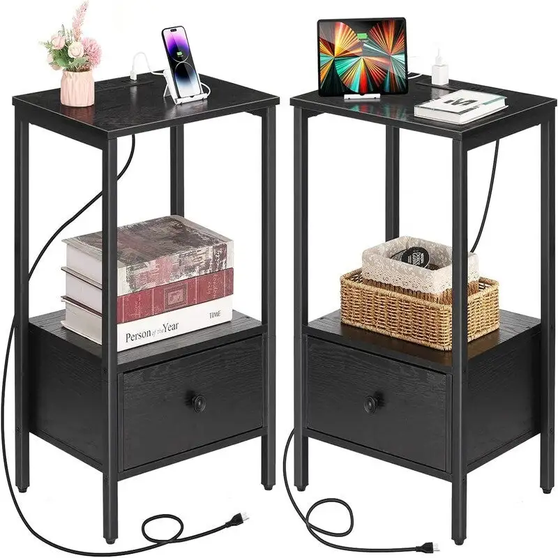 Side Table with Charging Station - 11.8D x 15.7W x 23.6H