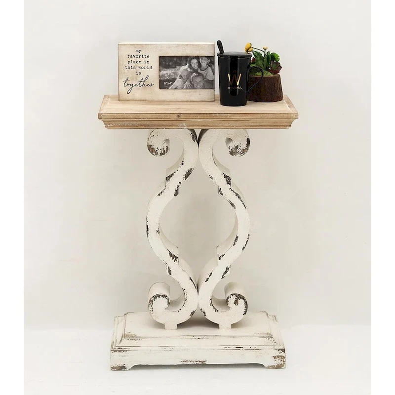 French Country Wood Rectangle End Table with Natural Wood Top