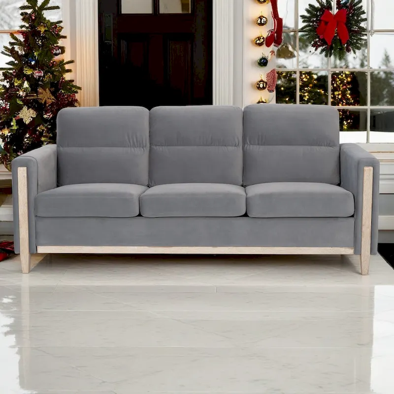 Larb Modern Solid Wood Three-Seater Sofa Couch by Christopher Knight Home