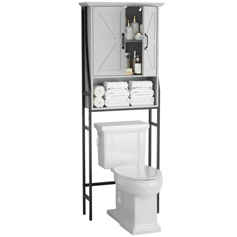 Over-the-Toilet Storage Cabinet with 2 Doors and Open Shelf - 69 Inch