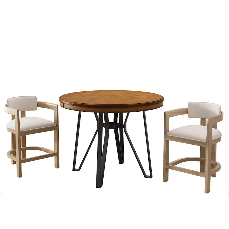 Netia 3-Piece Counter-Height Bar Set with Boucle Upholstered Chairs and Metal Table Base by Christopher Knight Home