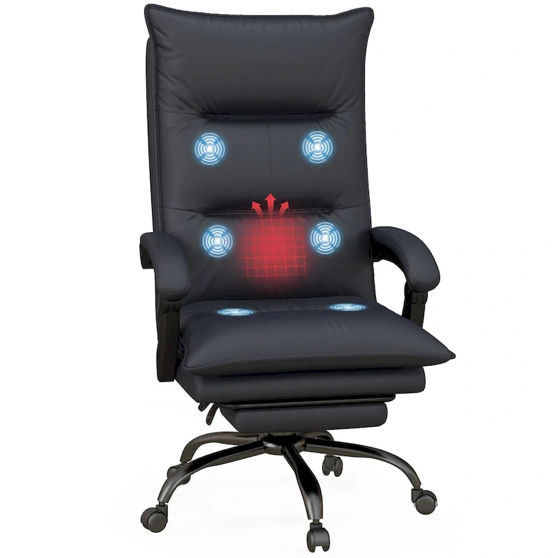 Vinsetto High Back Massage Office Chair with 6 Vibration Points, Heated Reclining Microfiber Computer Chair with Footrest