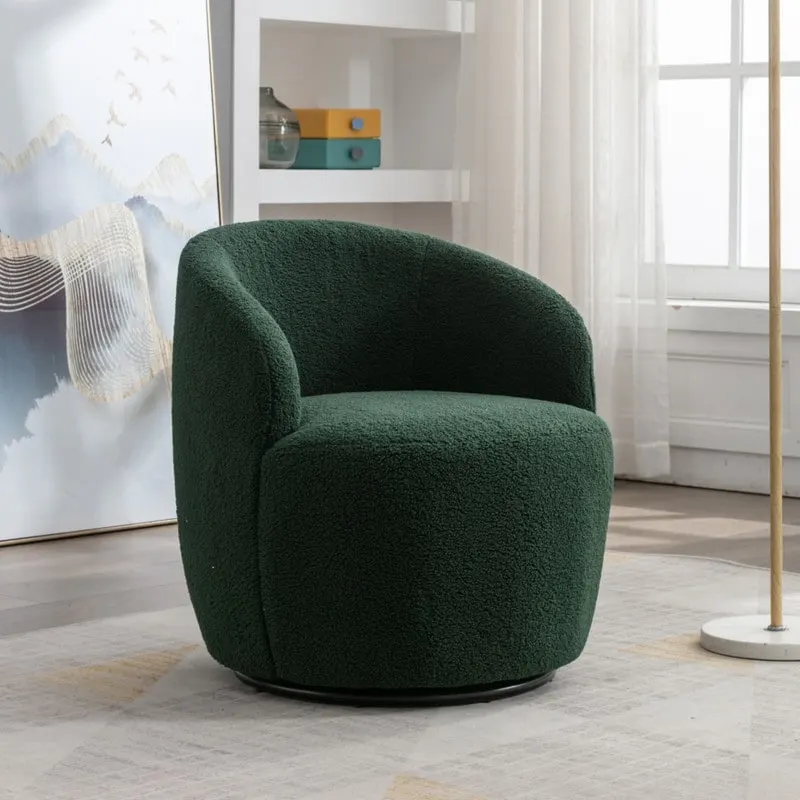 Teddy Fabric Swivel Accent Barrel Chair With Powder Coating Metal Ring