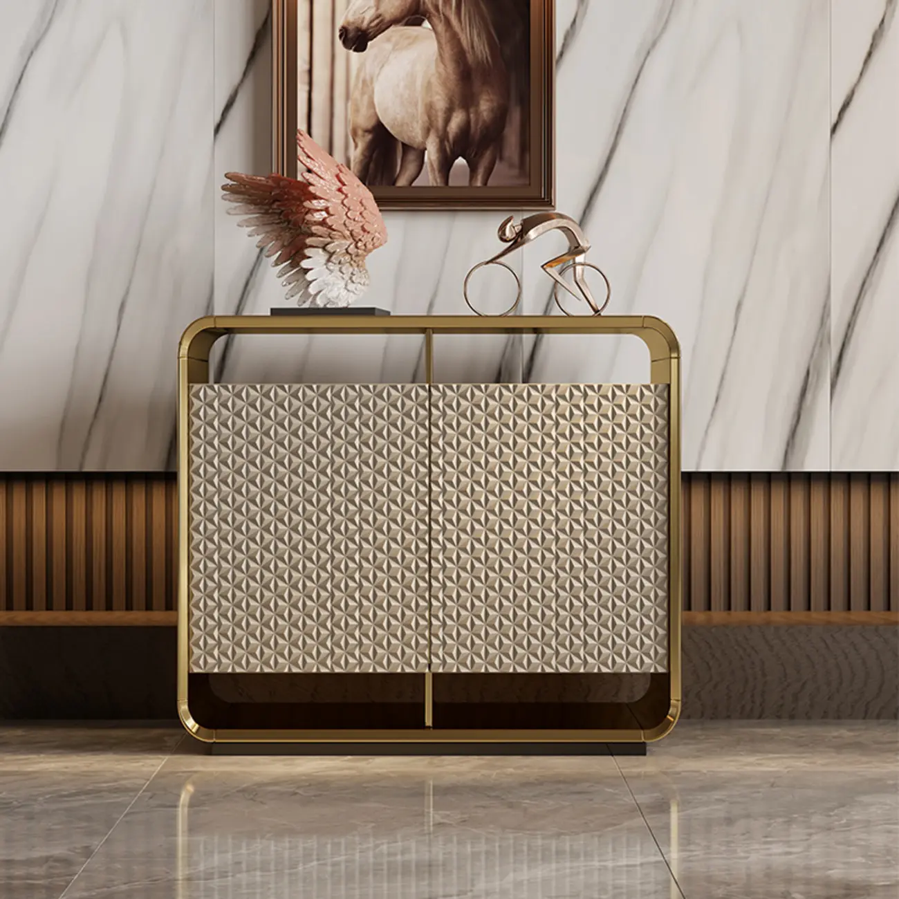 Glam Metal and Wood Sideboard with Shelves