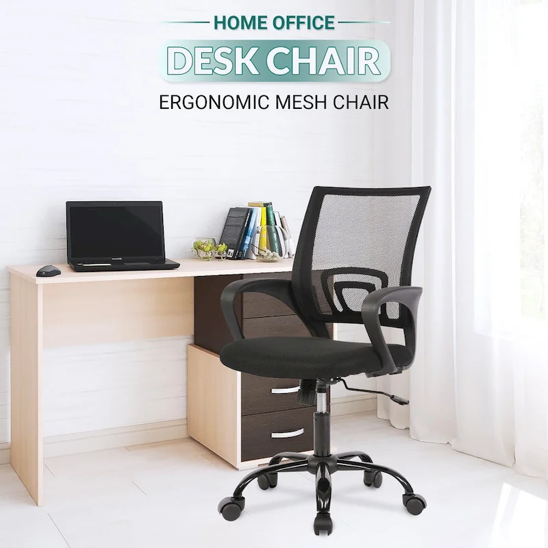 Black Ergonomic Swivel Office Chair, Mesh Back, Single Seat