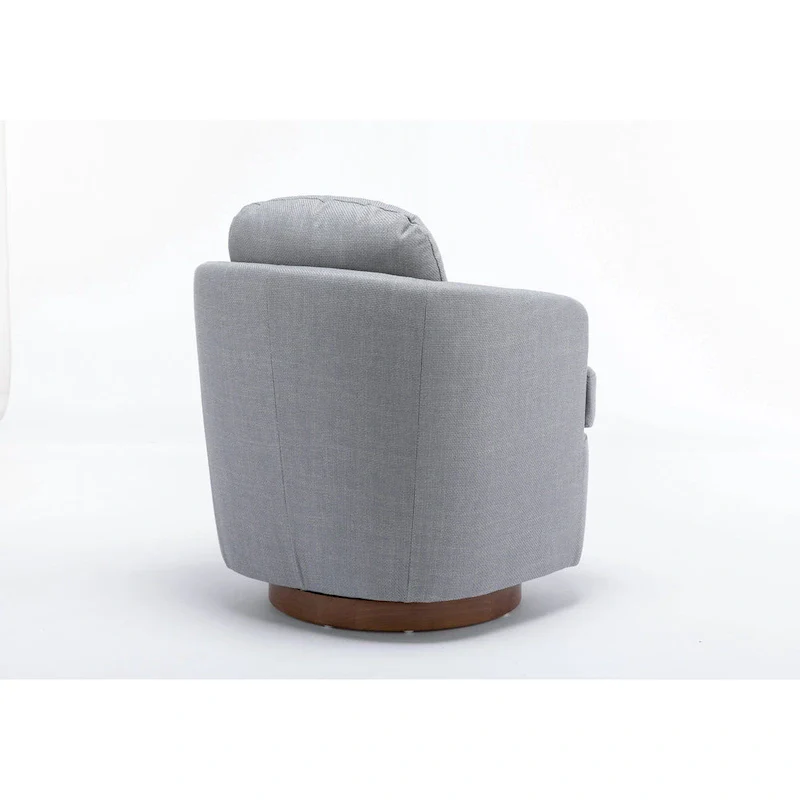 Light Blue Linen Upholstered Swivel Accent Chair with Round Wood Base – Modern Style, Seats 1