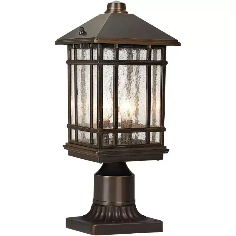 Kathy Ireland Sierra Craftsman Rustic Farmhouse Outdoor Post Light Rubbed Bronze 14 Seedy Glass for Exterior Barn Deck House Porch Yard Patio Home