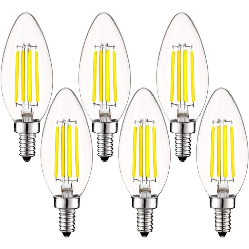 Luxrite 5W Vintage E12 LED Bulb 60W Equivalent, 550 Lumens, Dimmable Candelabra LED Bulbs, Clear Glass (6 Pack)