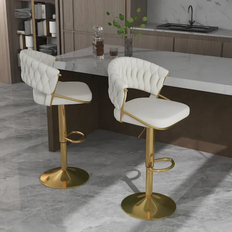 Set of 2 Bar Stool Adjustable Height with Swivel Seat