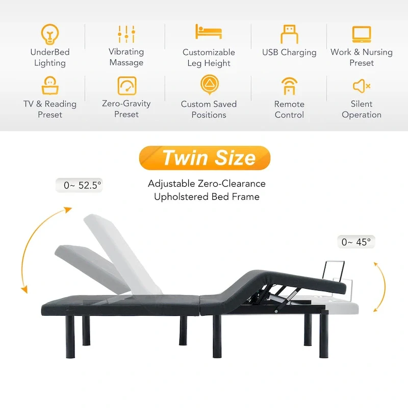 Massaging Zero Gravity Adjustable Bed with Wireless Remote and Underbed Lighting
