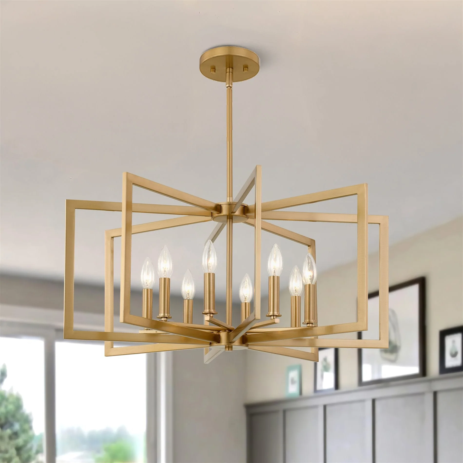 Kira Home Glam 27 8-Light Large Modern Geometric Chandelier, Cool Brass Finish