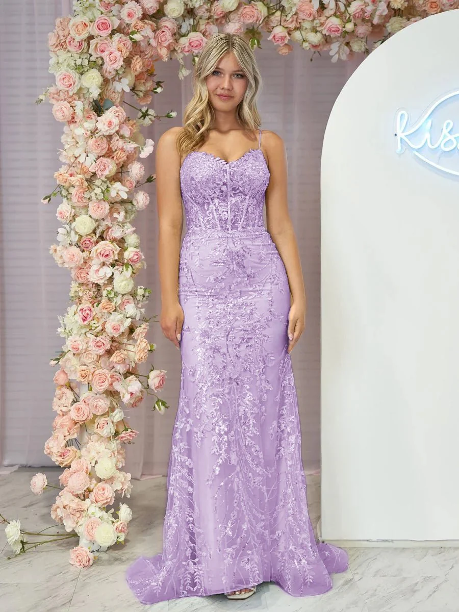 Straps Sky Blue V-Neck Sequin Appliques Mermaid Prom Dress