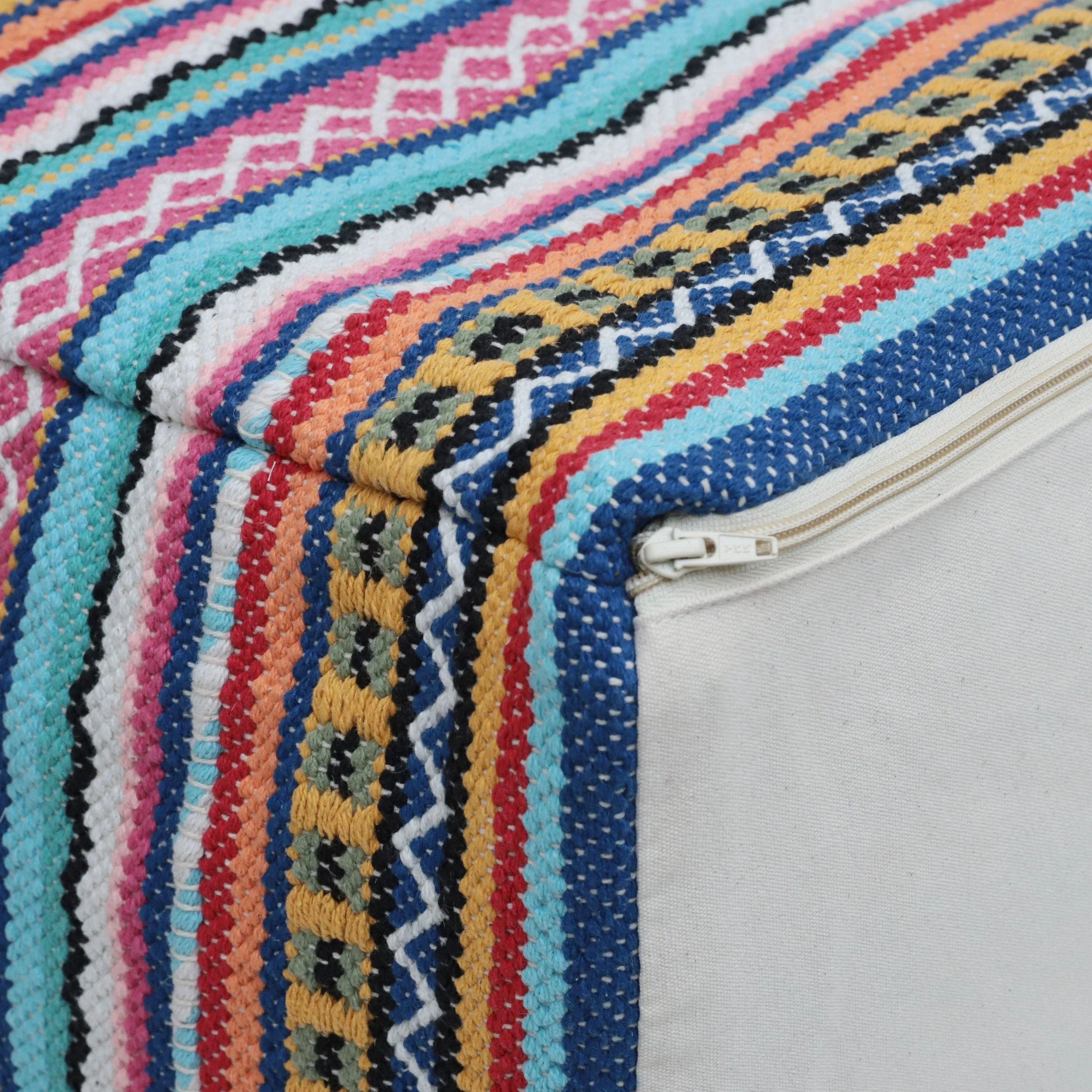 Boho Handcrafted Peruvian Print Cube Pouf - NH615413