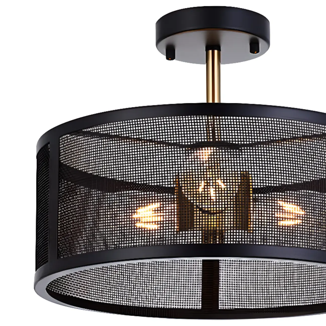 Modern Black Metal Hollow Cylinder Semi Flush Ceiling Light