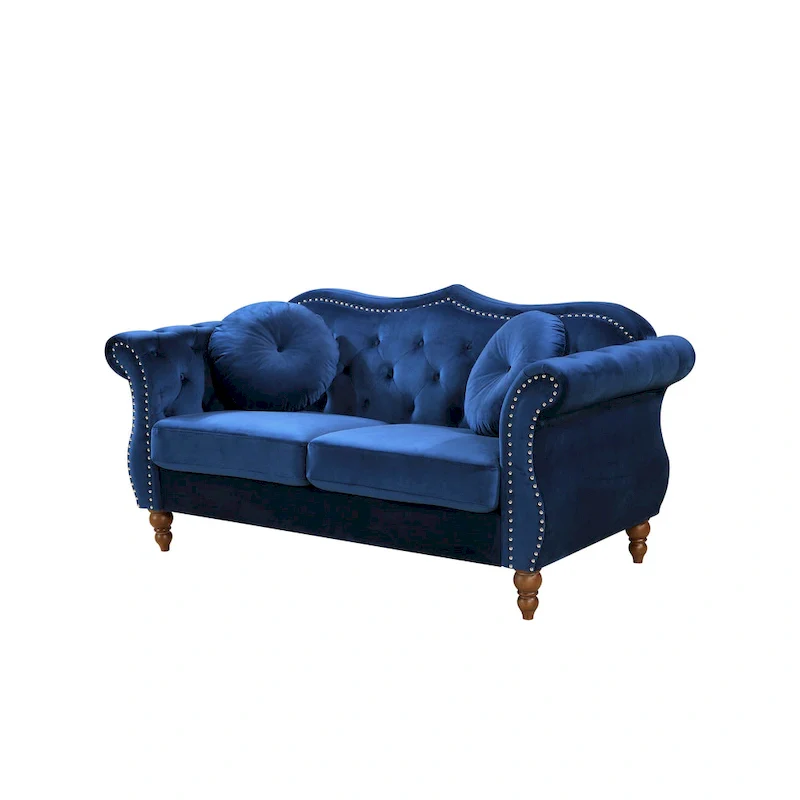Green / Grey / Blue / Ivory / Pink / Black Velvet Chesterfield Tufted Loveseat with Nailhead Trim - Fits 2 People