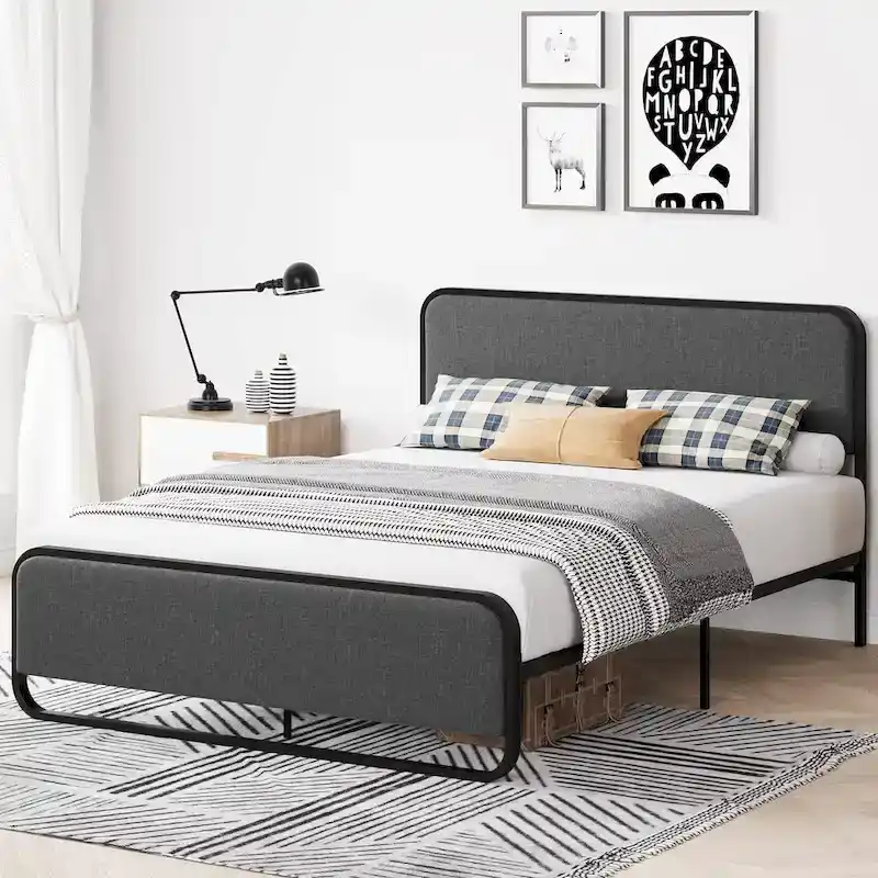 Bed Frame with Upholstered Headboard and Footboard