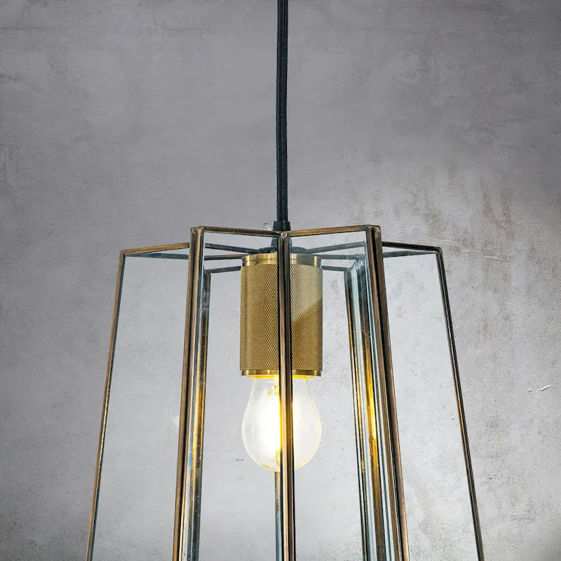 CraftHome Transitional Farmhouse Brown Lantern Glass Chandelier 1-Light Industrial Rustic Pendant Lighting Fixture - W:9