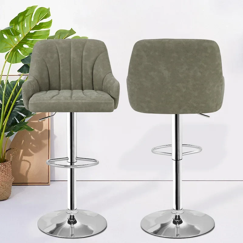 Adjustable Armless Swivel PU Leather Bar Stools Chrome Air Lift Counter Height Stools Set of 4