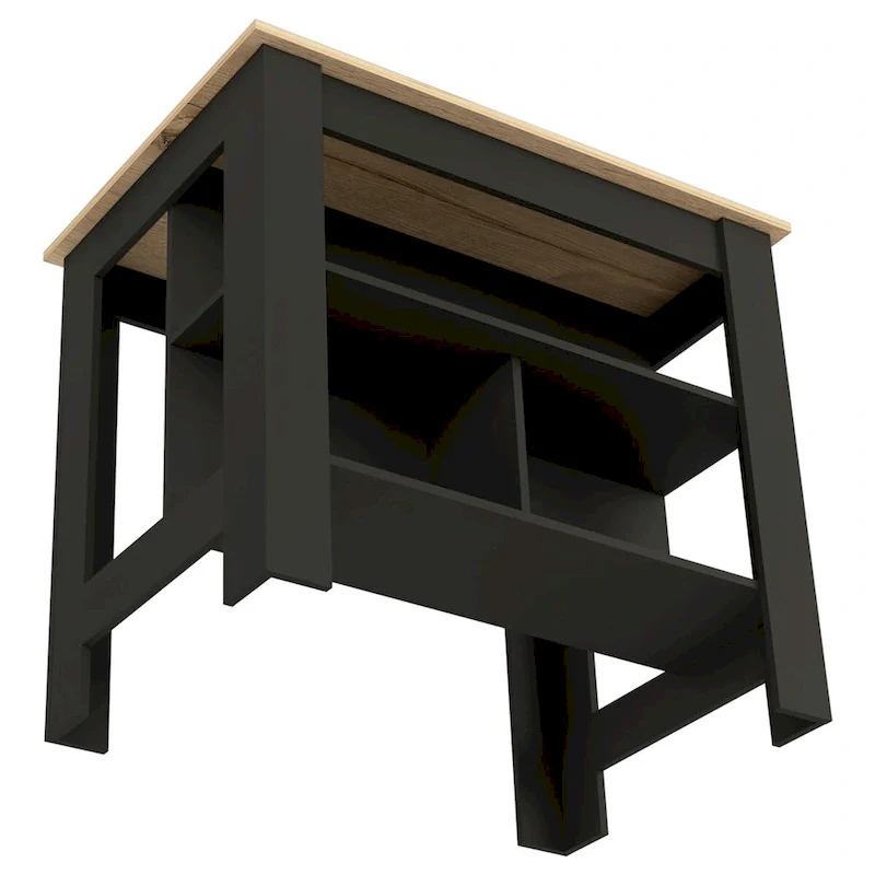 Kitchen Island Dozza, Three Shelves, Black Wengue / Light Oak Finish