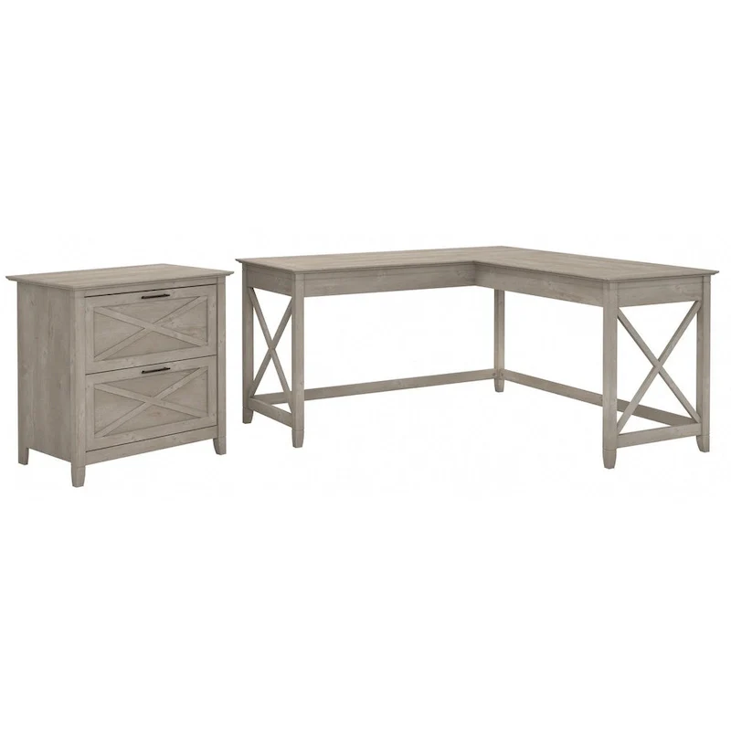 Key West 60W L Desk with 2 Drawer File Cabinet by Bush Furniture