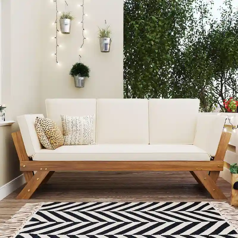 Patio Adjustable Patio Wooden Daybed Sofa