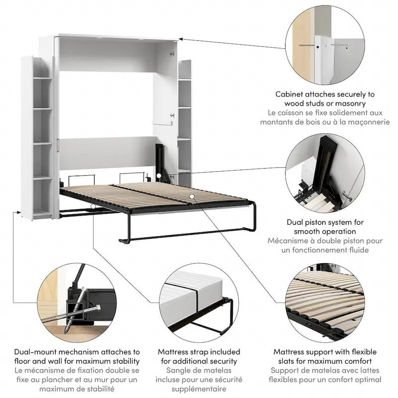 Lumina Full Murphy Bed with Shelves (81W) by Bestar