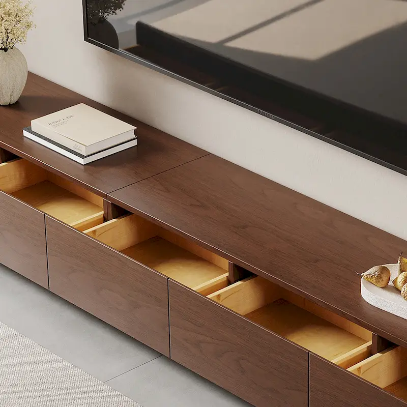 Mid-Century ModernTV Stands,4-6 Drawers, Solid Wood Brown Media Console