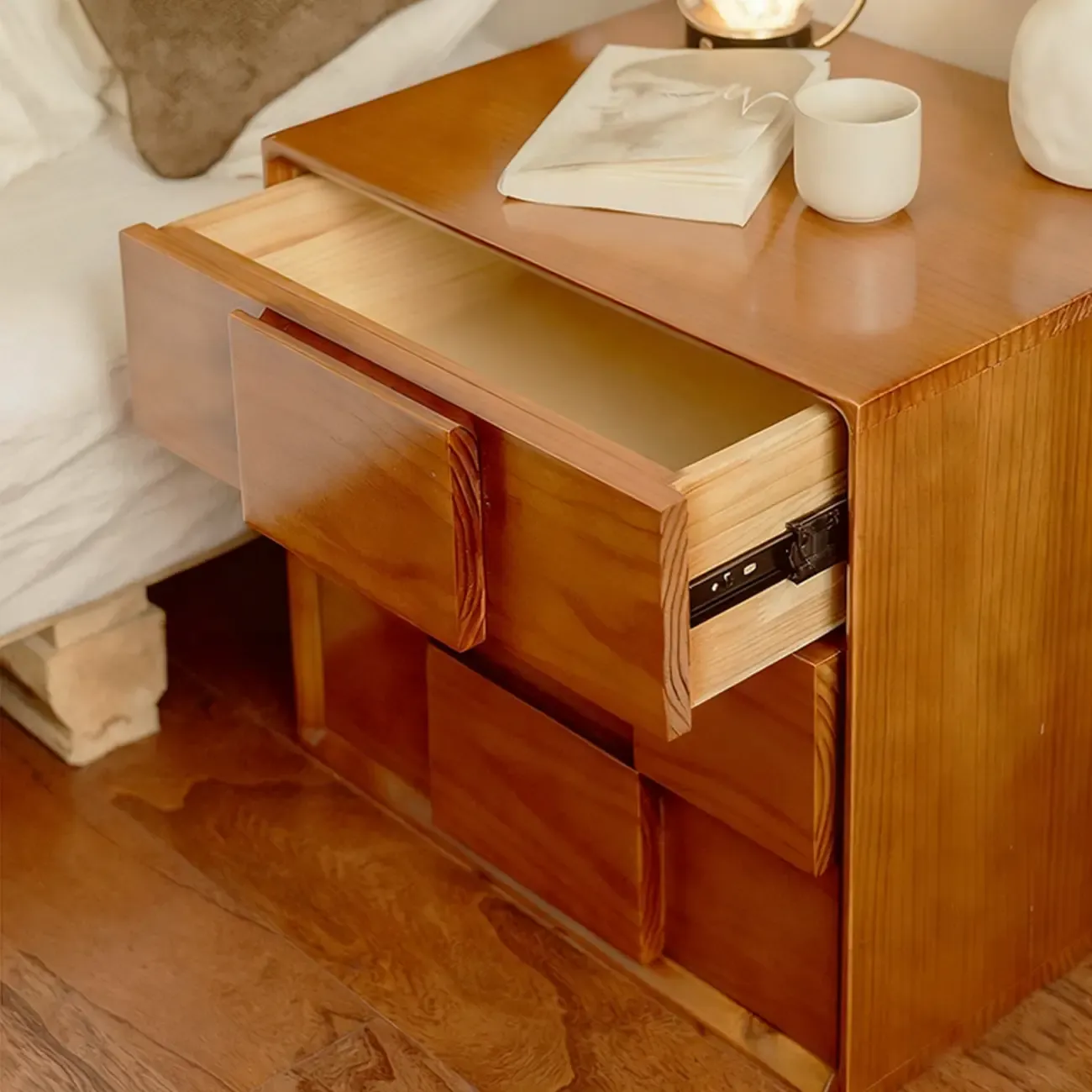 Mid-Century Modern Wood Nightstand with 2 Drawers