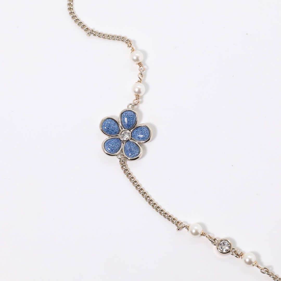 CCL116 Chanel Cowboy Petals pearl long chain sweater necklace - ccjewelryacc