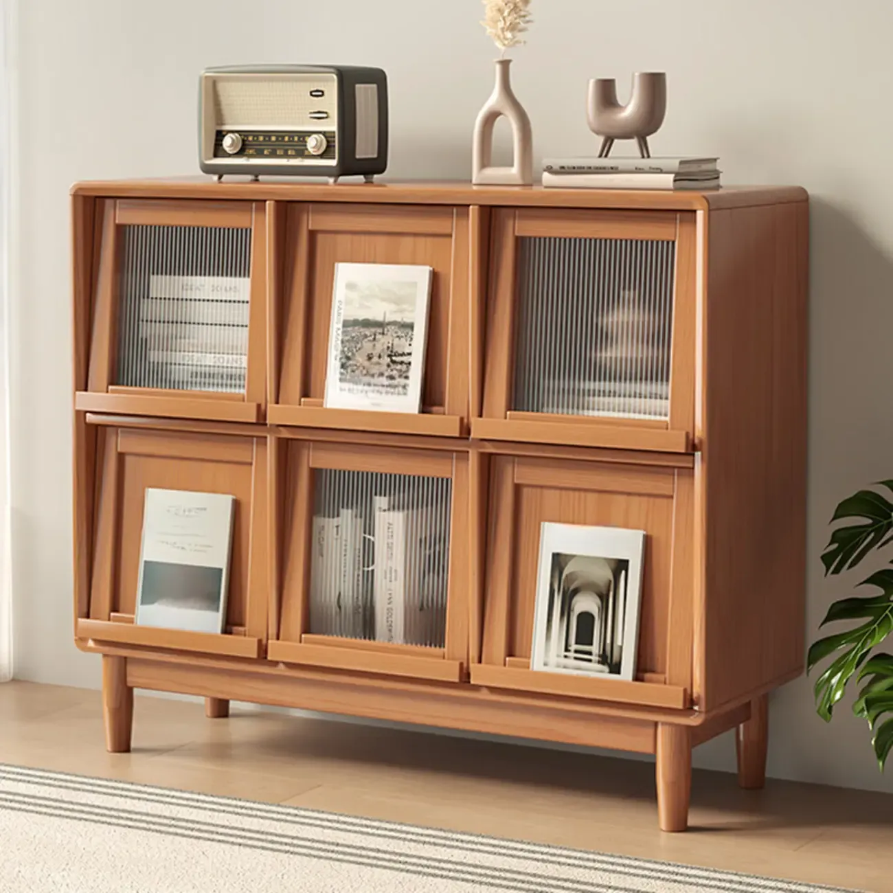 Horizontal Rectangular Wooden Flip-Top Bookcase with Doors