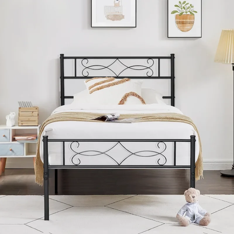 Metal Platform Bed Frame with Headboard and Footboard, Under Bed Storage, Mattress Foundation No Box Spring Needed