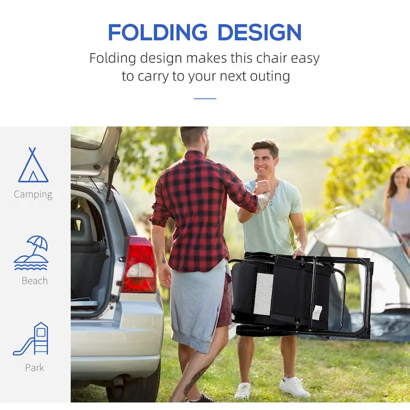 Folding Patio Chairs Set of 2, Deck Chair with Adjustable Sling Back, Camping Chair with Removable Headrest