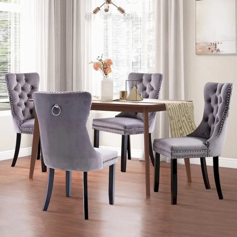 Luxury Upholstered Velvet Dining Chair with Solid Wood Legs