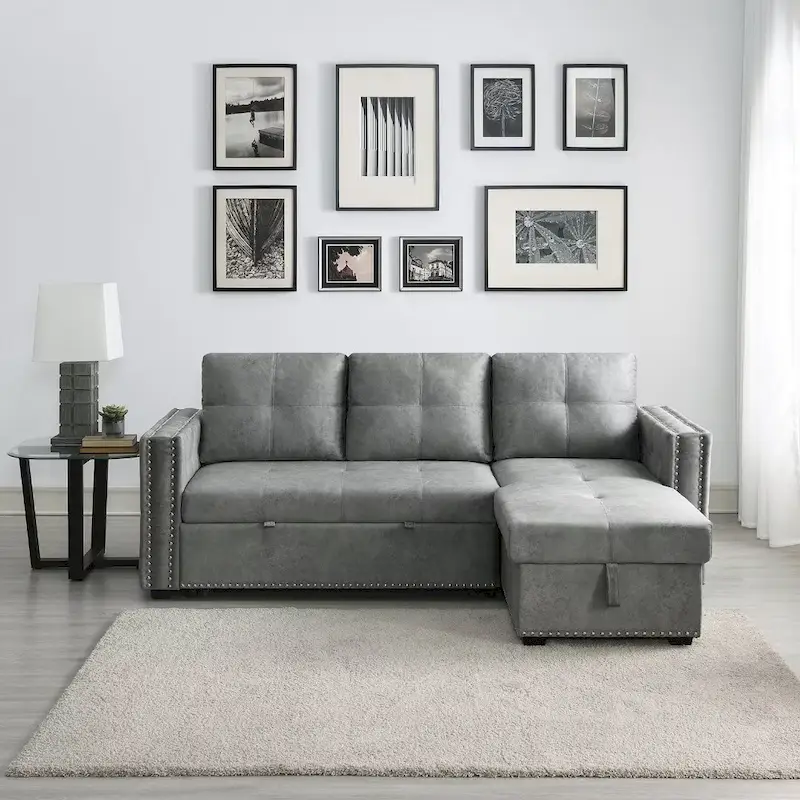 Modern Reversible L-shaped Sleeper Sectional Sofa Bed with Storage Chaise
