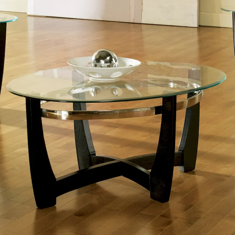Glass Top Occasional Tables Set of 3 with Black Base