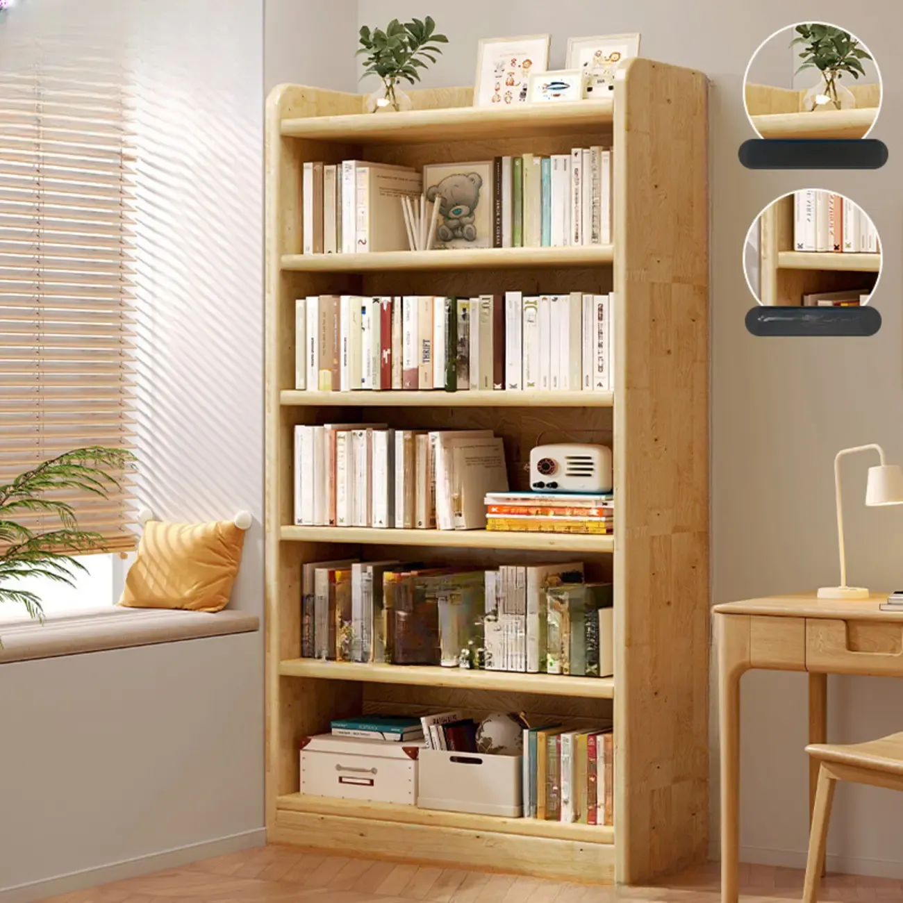 Rustic Vertical 5-Tier Closed Back Wooden Bookshelf