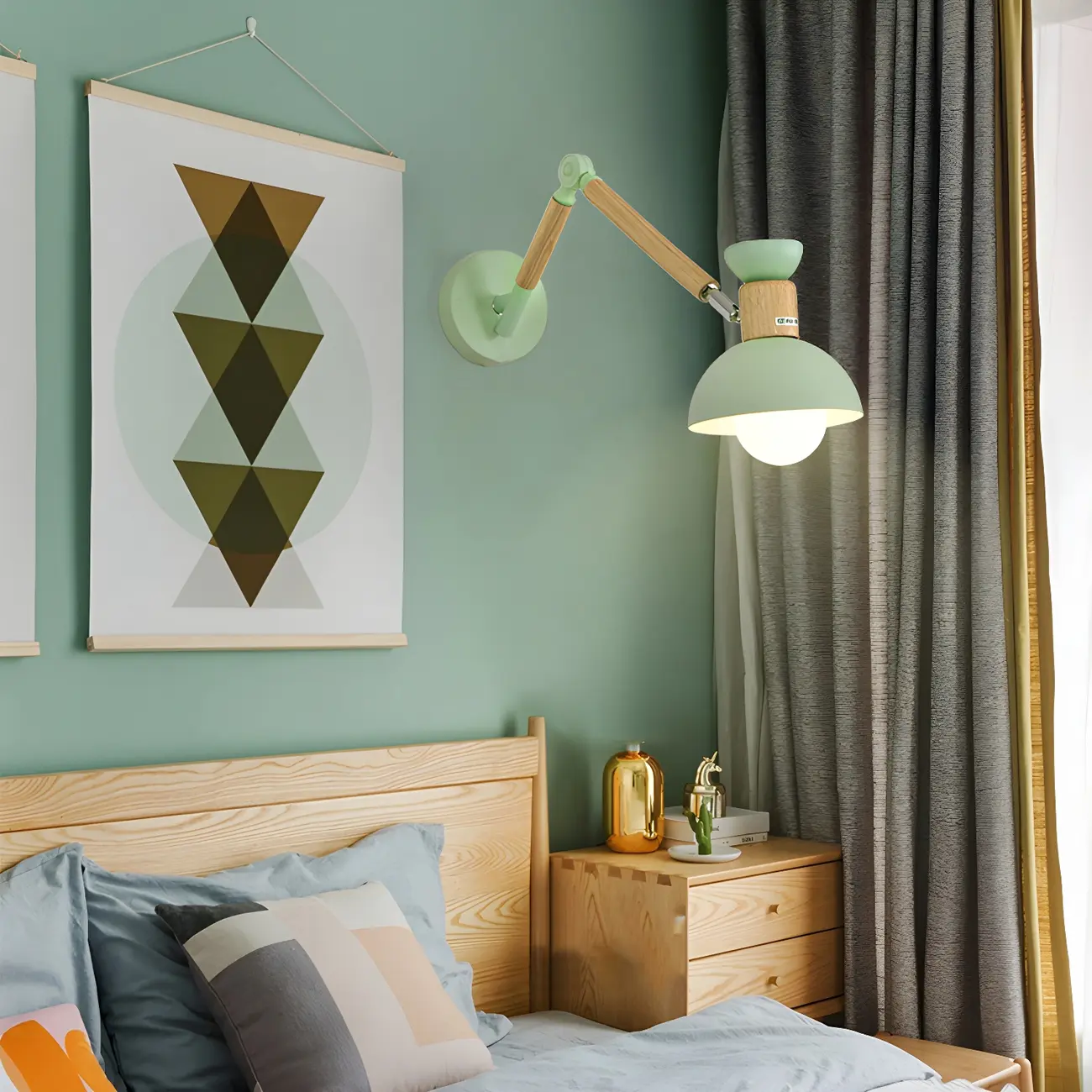 Modern Wood Metal Swing Arm Wall Light