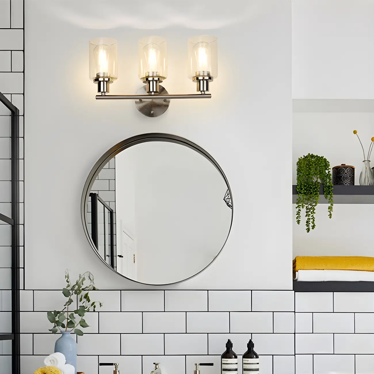 Classic Silver Tube Vanity Lights with Glass Shade for Bathroom