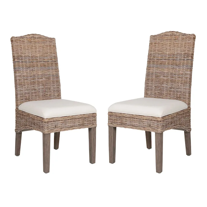 Natural Rattan Cushioned Dining Chairs By - Set Of 2 by