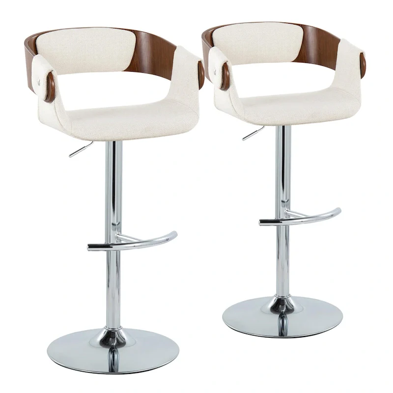 Adjustable Swivel Bar Stool - Grey/Cream Fabric - Single Seat