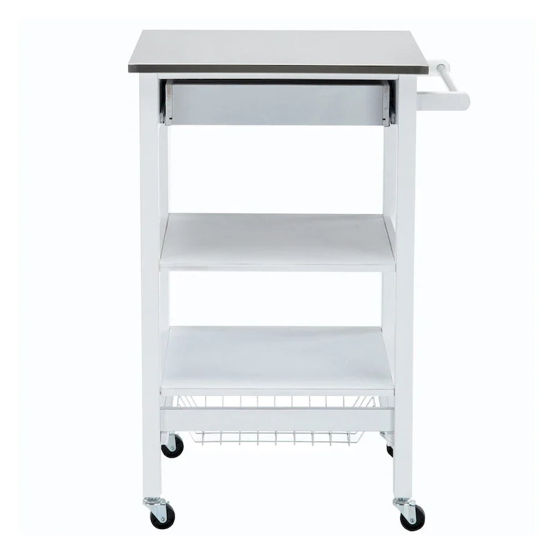 Kitchen Cart with 2 Wooden Shelves and 1 Drawer, White
