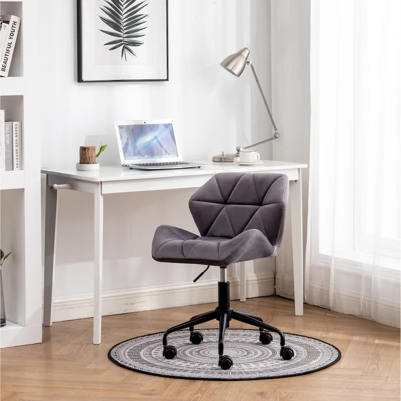 Diamond Tufted Velvet Swivel Office Chair, Adjustable Height, Armless, 20.5
