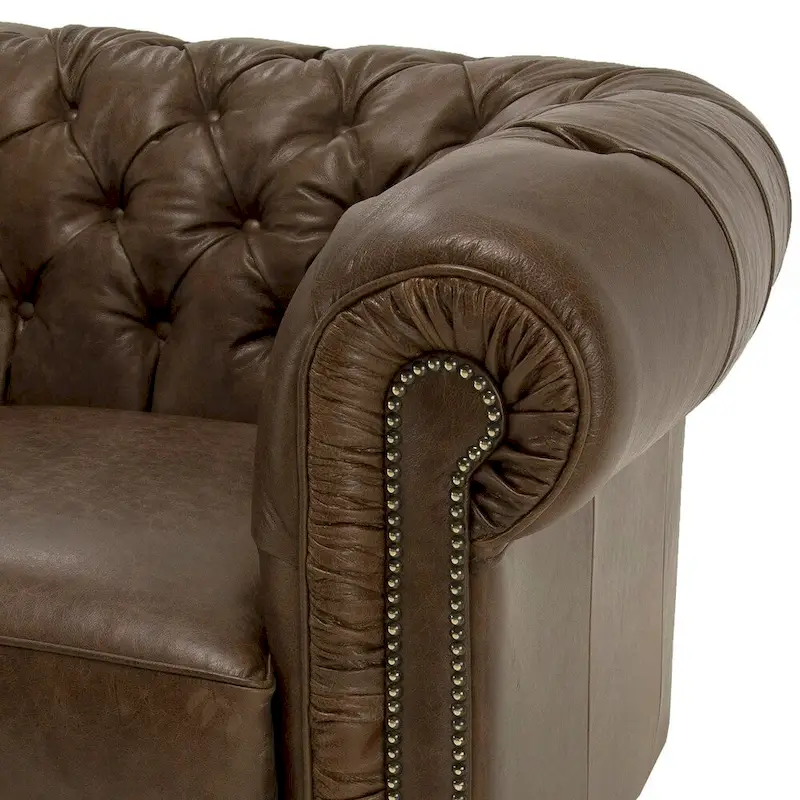 Hancock Tufted Distressed Brown Leather Chesterfield Sofa