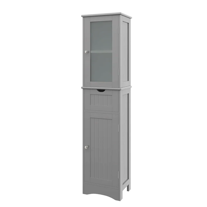 Bathroom Tall Cabinet Freestanding Linen Tower with Doors & Drawer